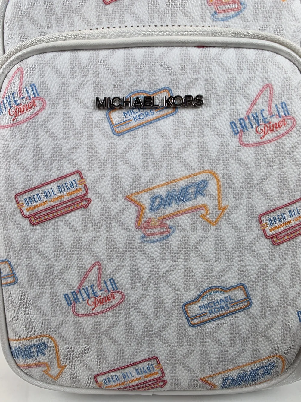 Michael Kors Jet Set Travel White Logo Crossbody Bag with Retro Medium Print NWT